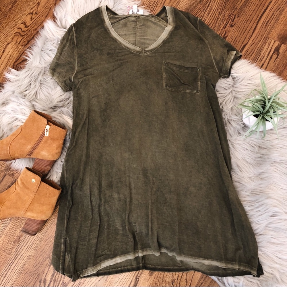 SOLD OUT // Evelyn Olive V Neck Pocket Dress